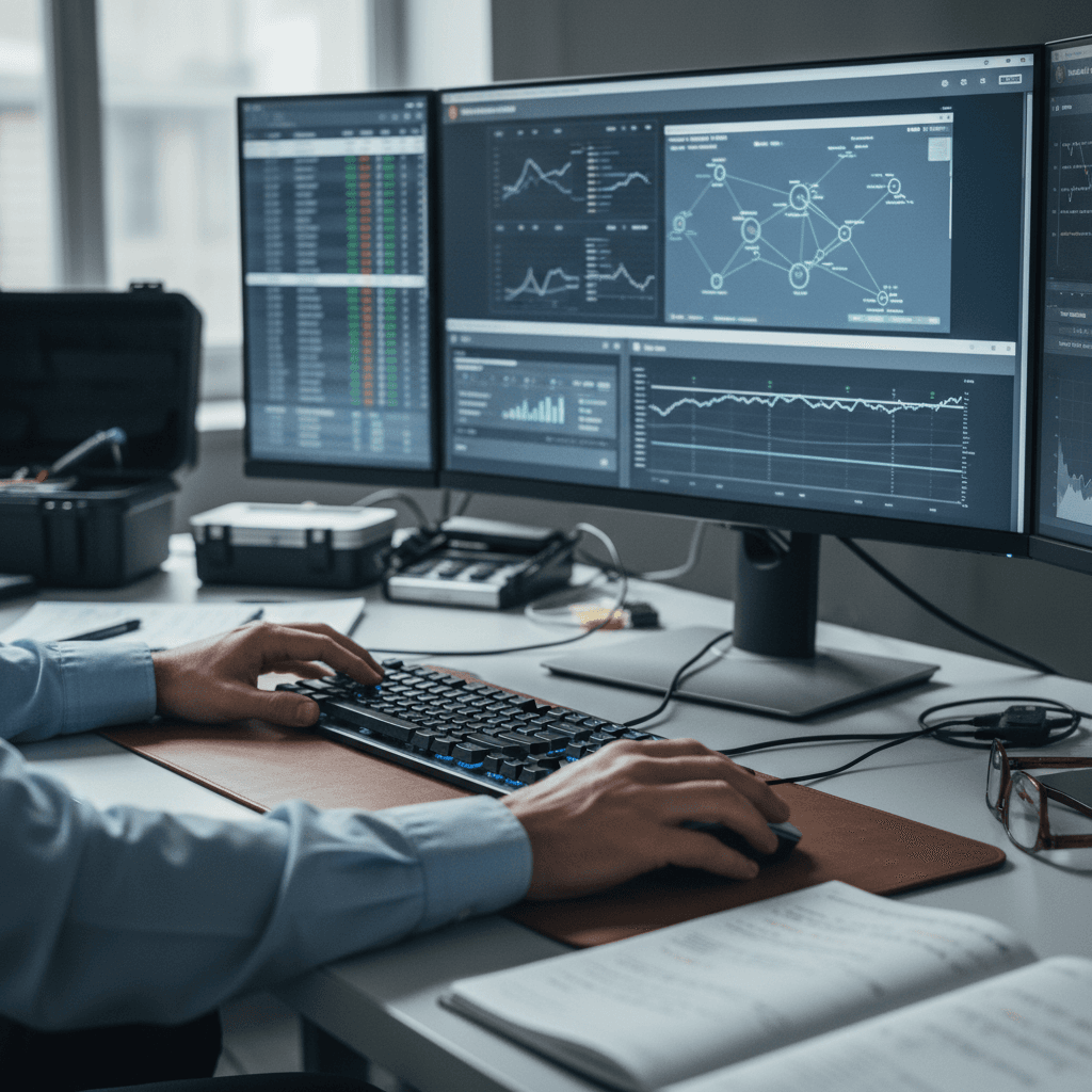 Close-up of digital forensics analysis showing data on a laptop screen