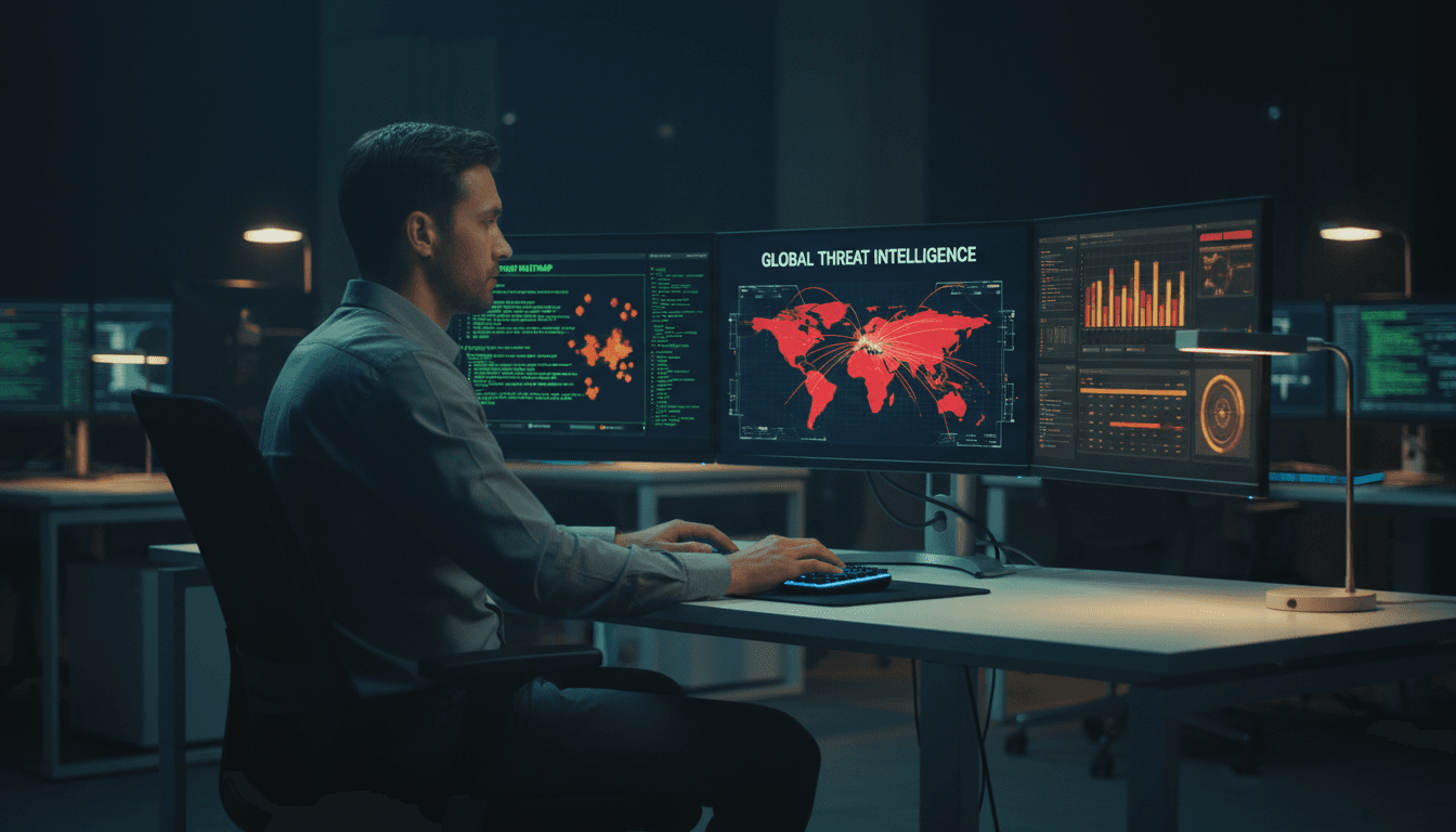 Network security dashboard showing threat detection analytics on a monitor